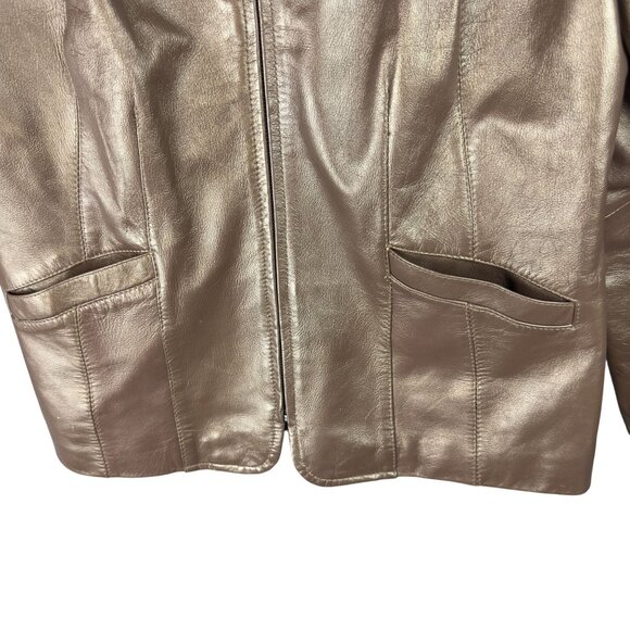 Style & Co.Petite Genuine Metallic Leather Jacket  Womens L Antique Gold Lined - Picture 4 of 10